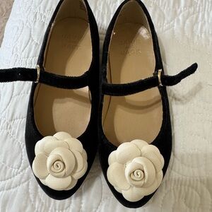 Janie and Jack Black Velvet Mary Janes with Cream Rosettes
